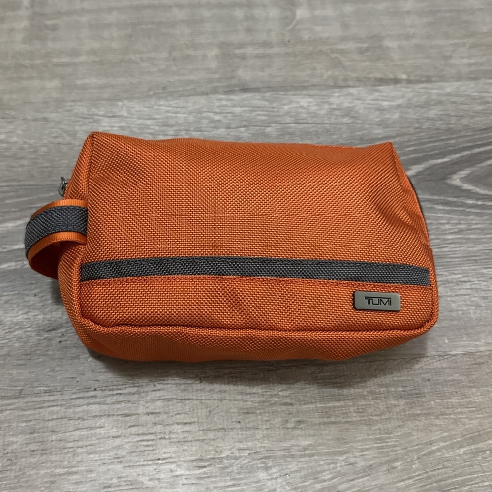 Tumi Orange Travel Accessory Bag Zipper Zip Pouch for Travel Essentials